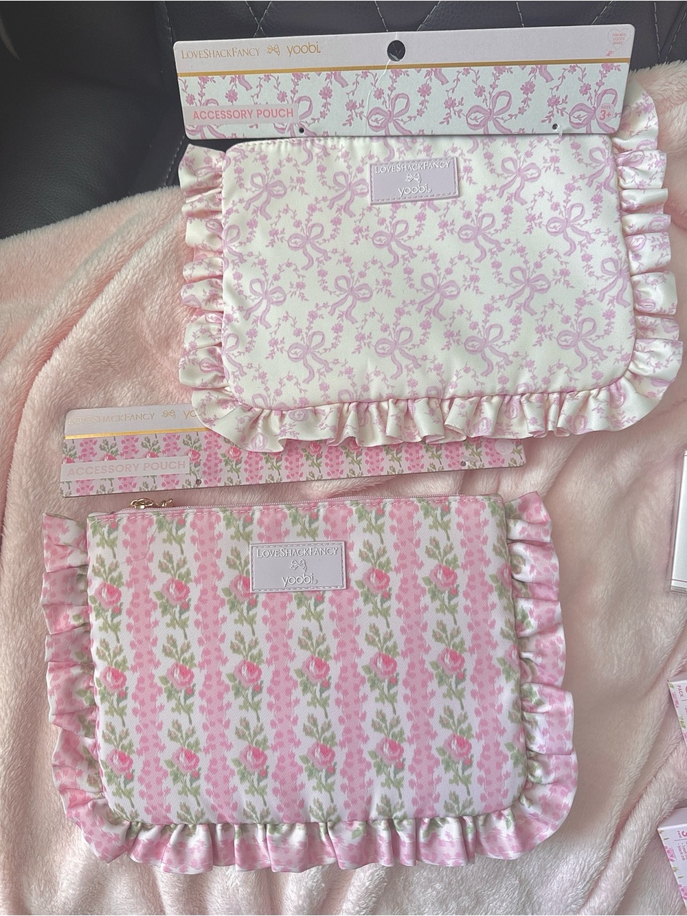 LSF Pink Floral Ruffle Accessory Pouch🌸🎀